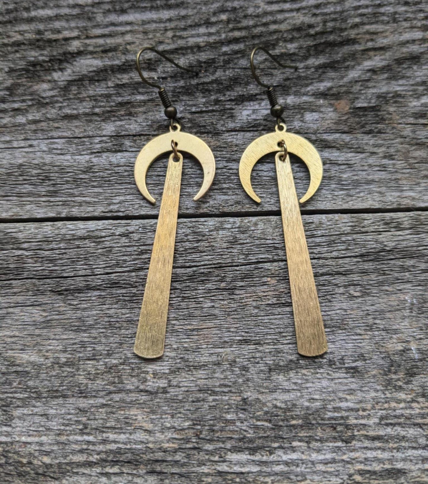 Golden Brass Moonbeam Dangle Earrings