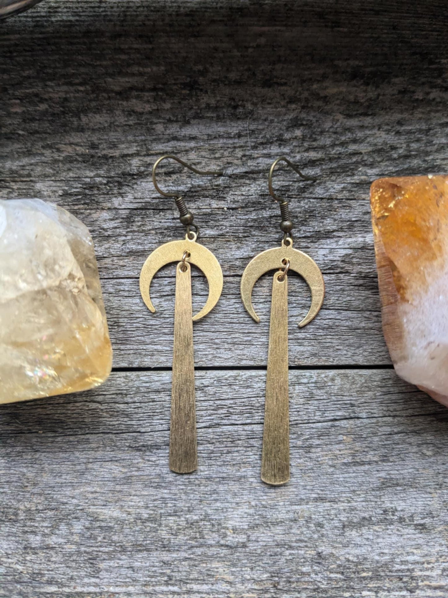 Golden Brass Moonbeam Dangle Earrings