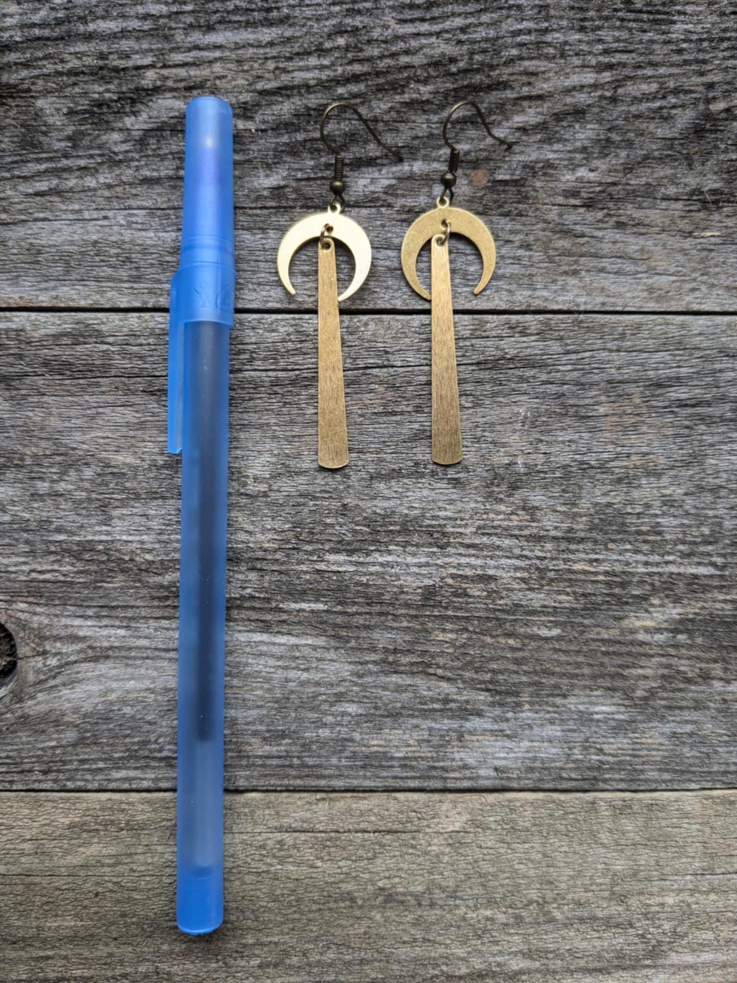 Golden Brass Moonbeam Dangle Earrings