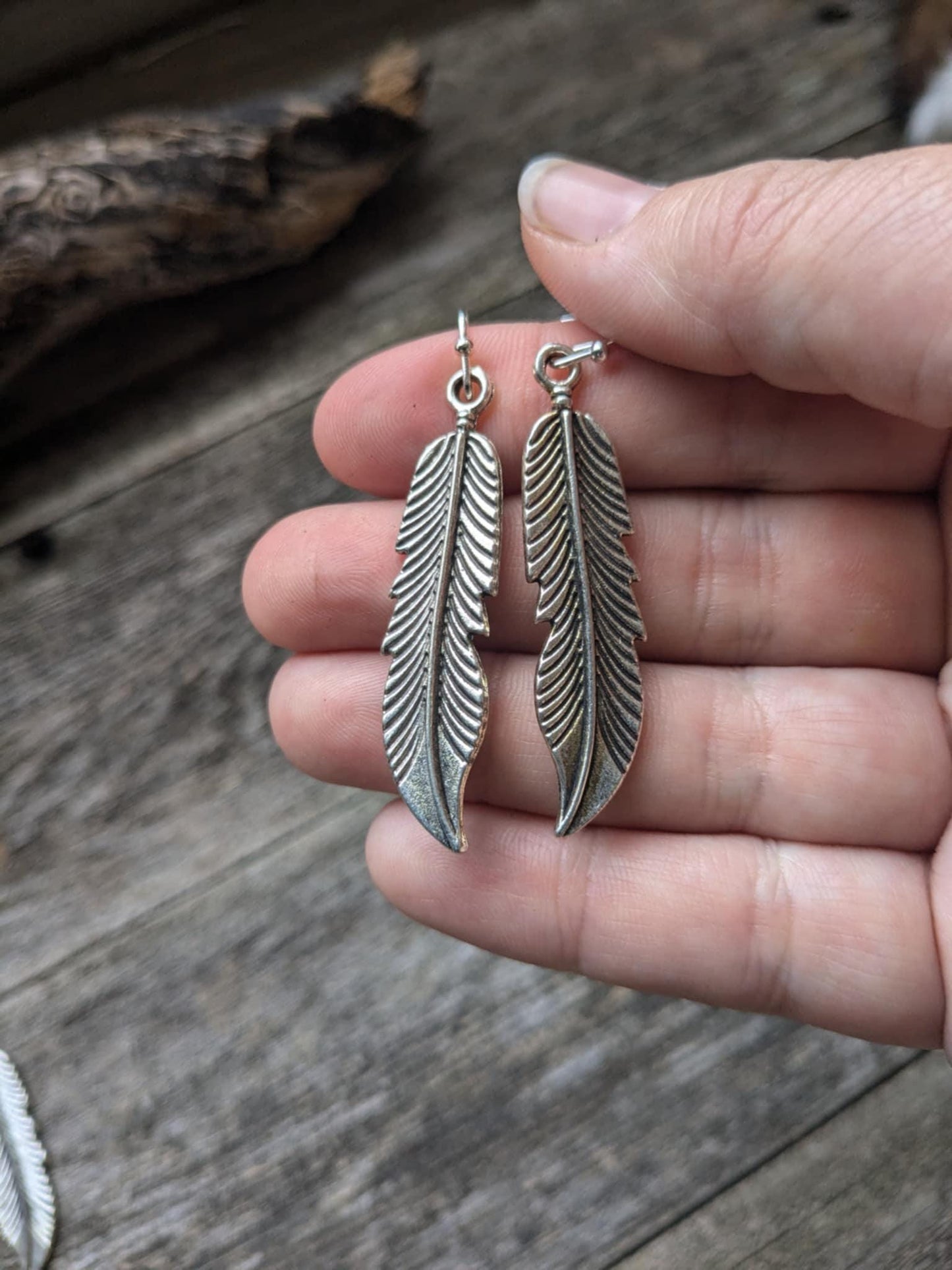 Long Silver Feather Earrings