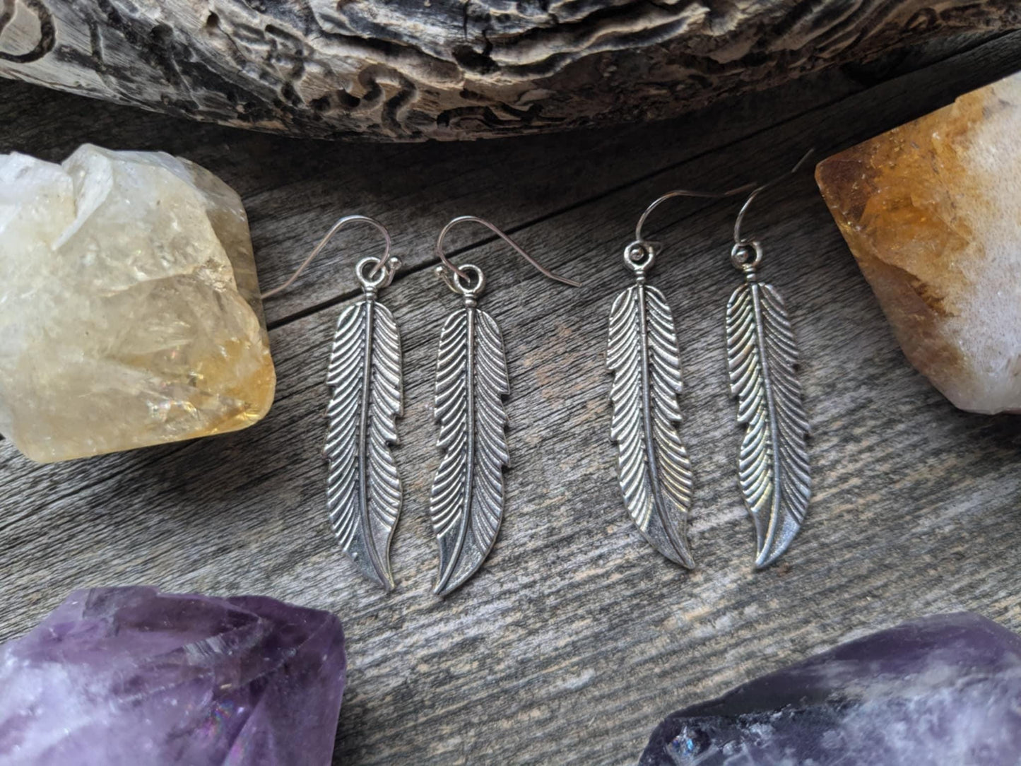 Long Silver Feather Earrings