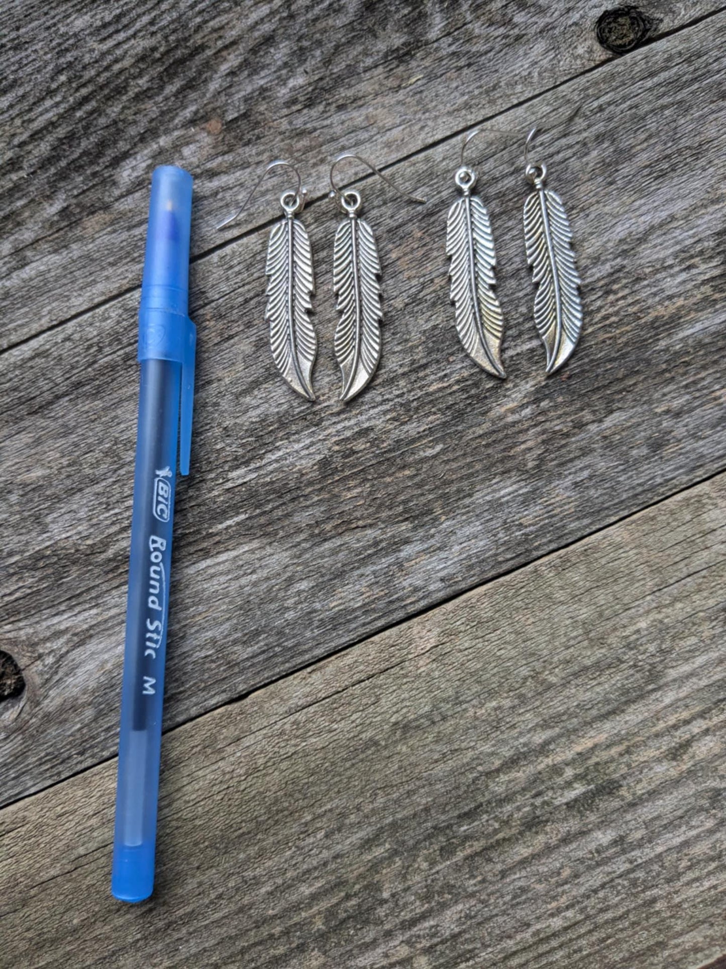 Long Silver Feather Earrings