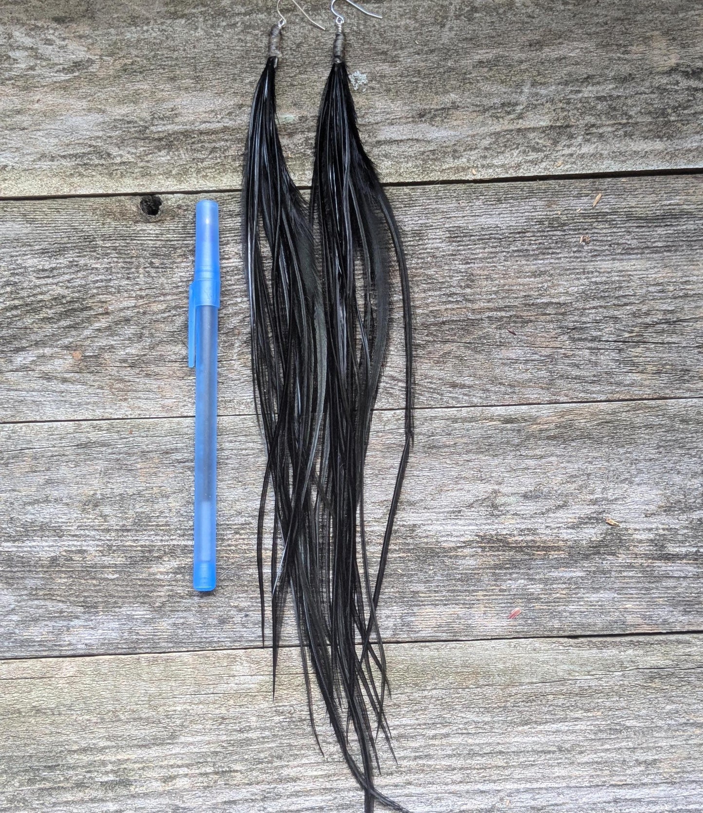 Extra Long Black Feather Earrings