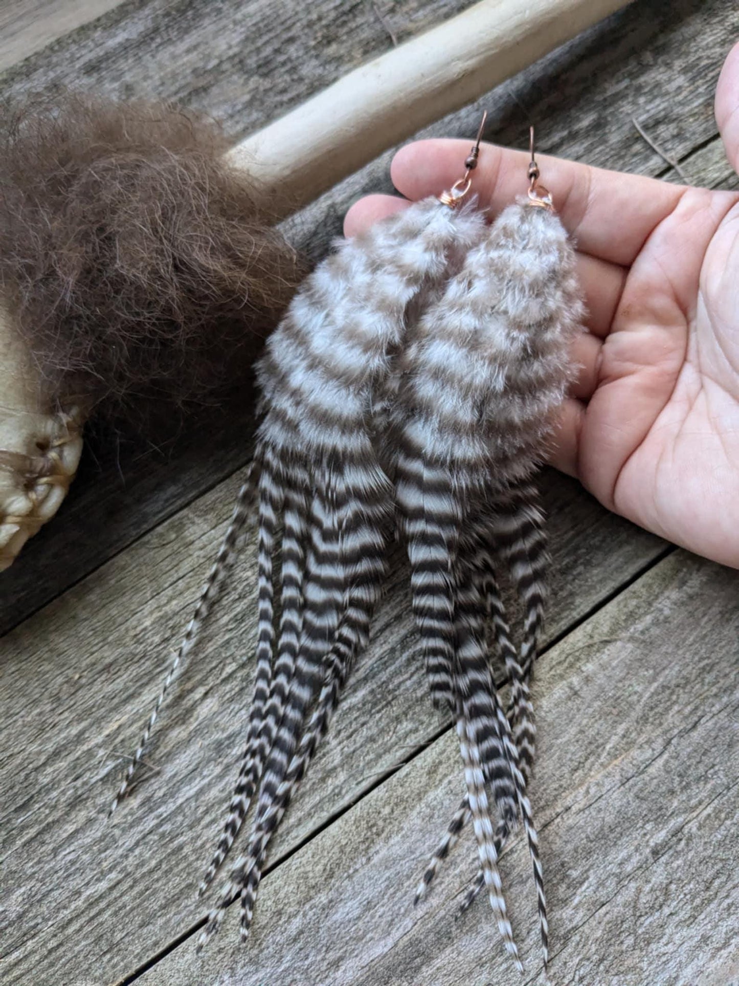 Boho Black & White Feather Earrings