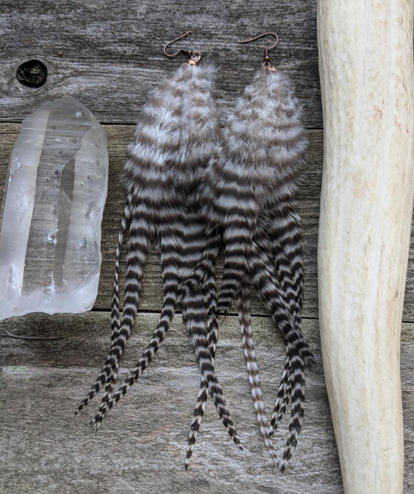 Boho Black & White Feather Earrings