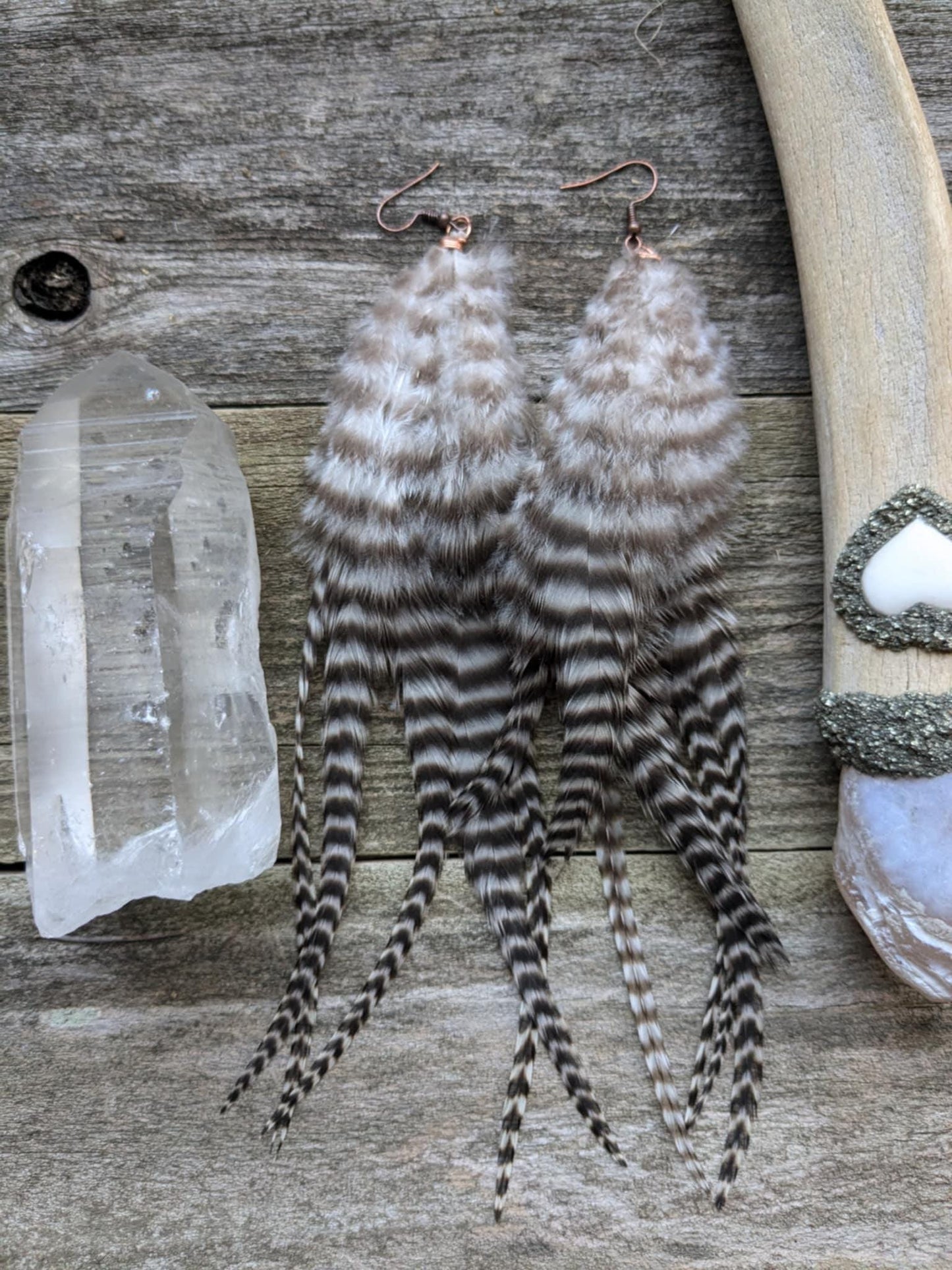Boho Black & White Feather Earrings