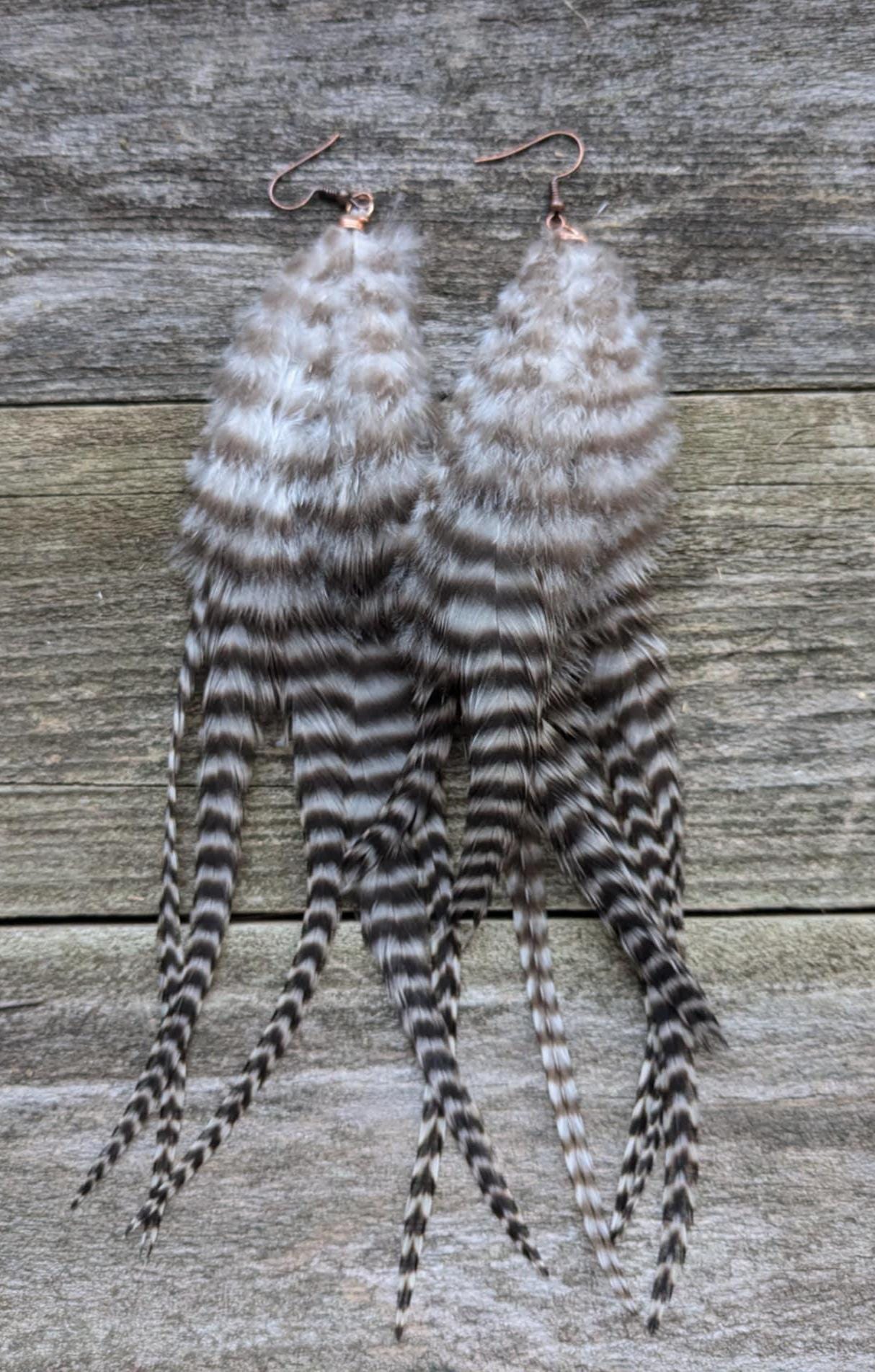 Boho Black & White Feather Earrings