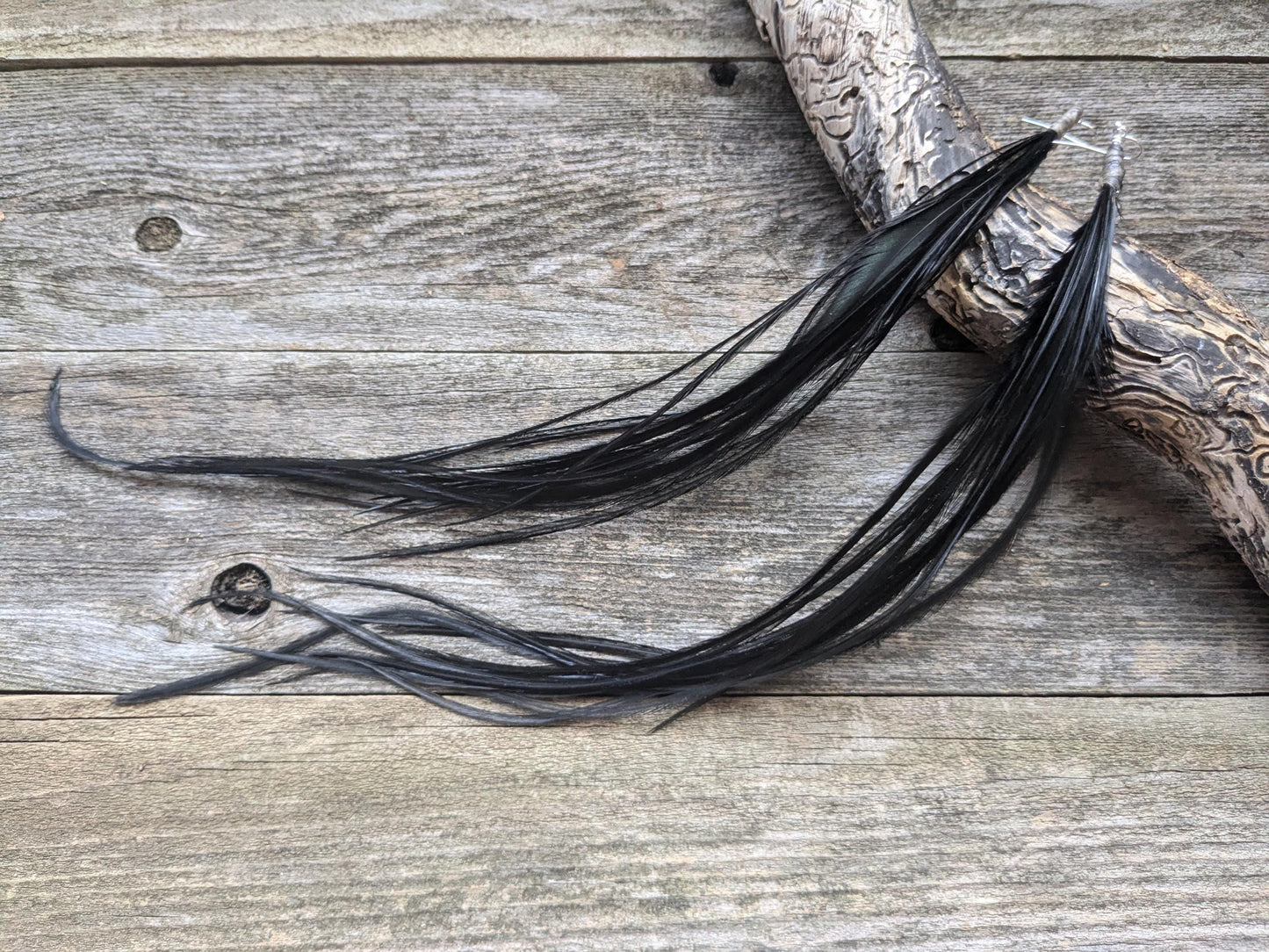 Extra Long Black Feather Earrings