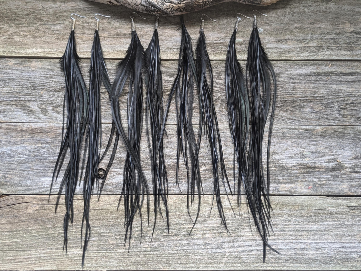 Extra Long Black Feather Earrings
