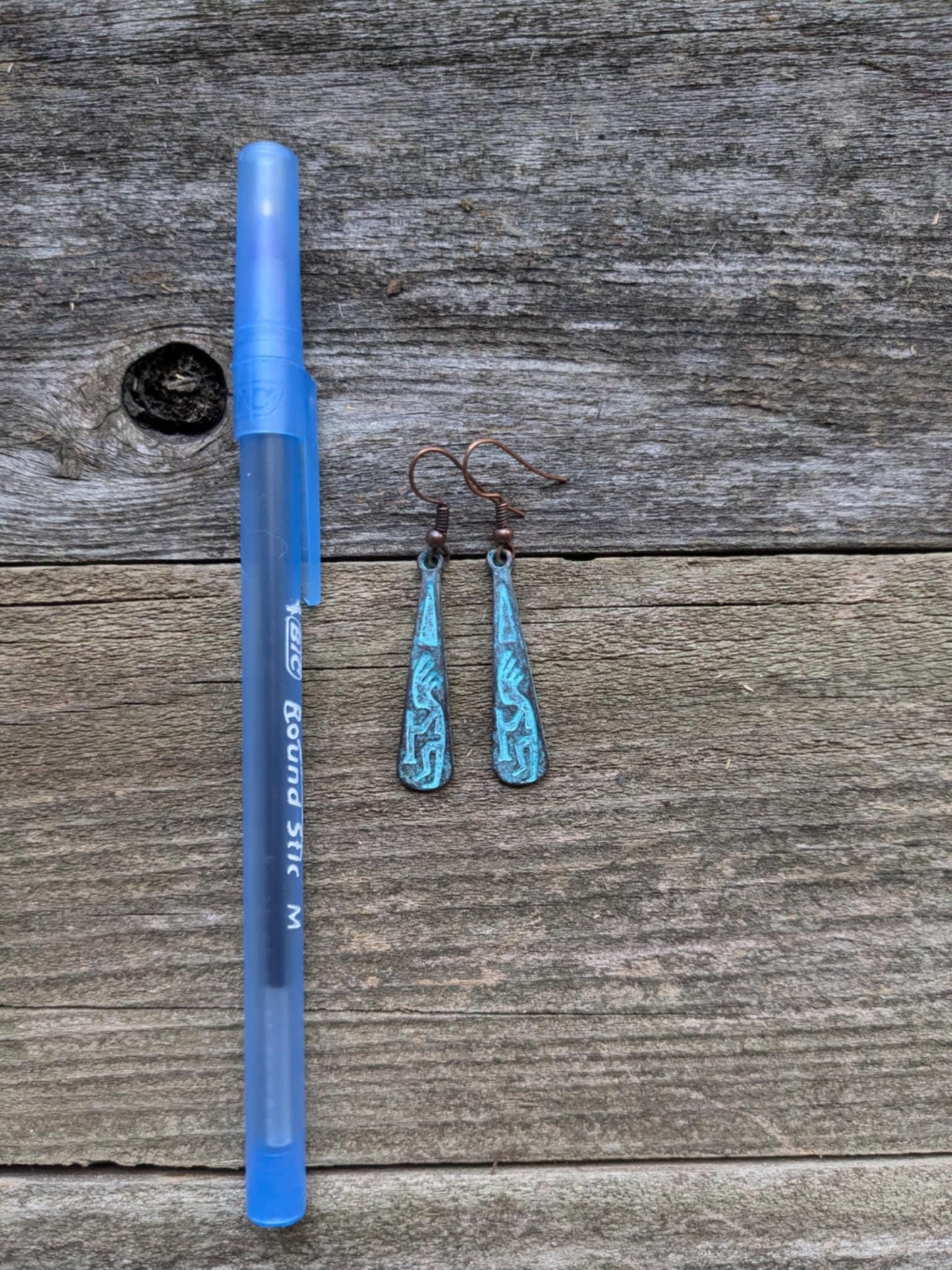 Kokopelli Turquoise Patina Dangle Earrings