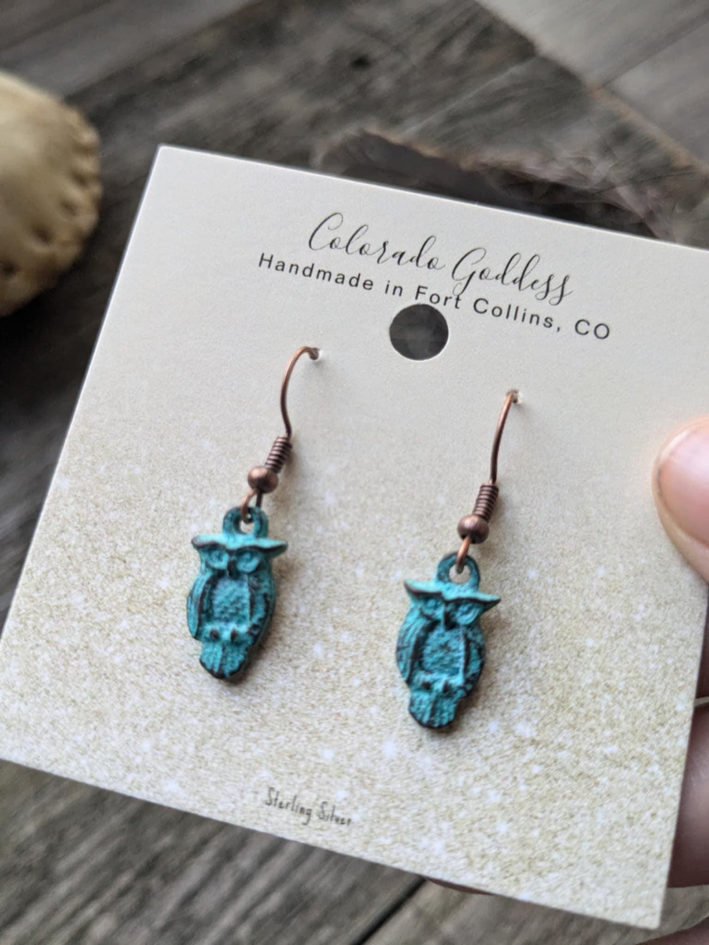 Dainty Patina Owl Earrings