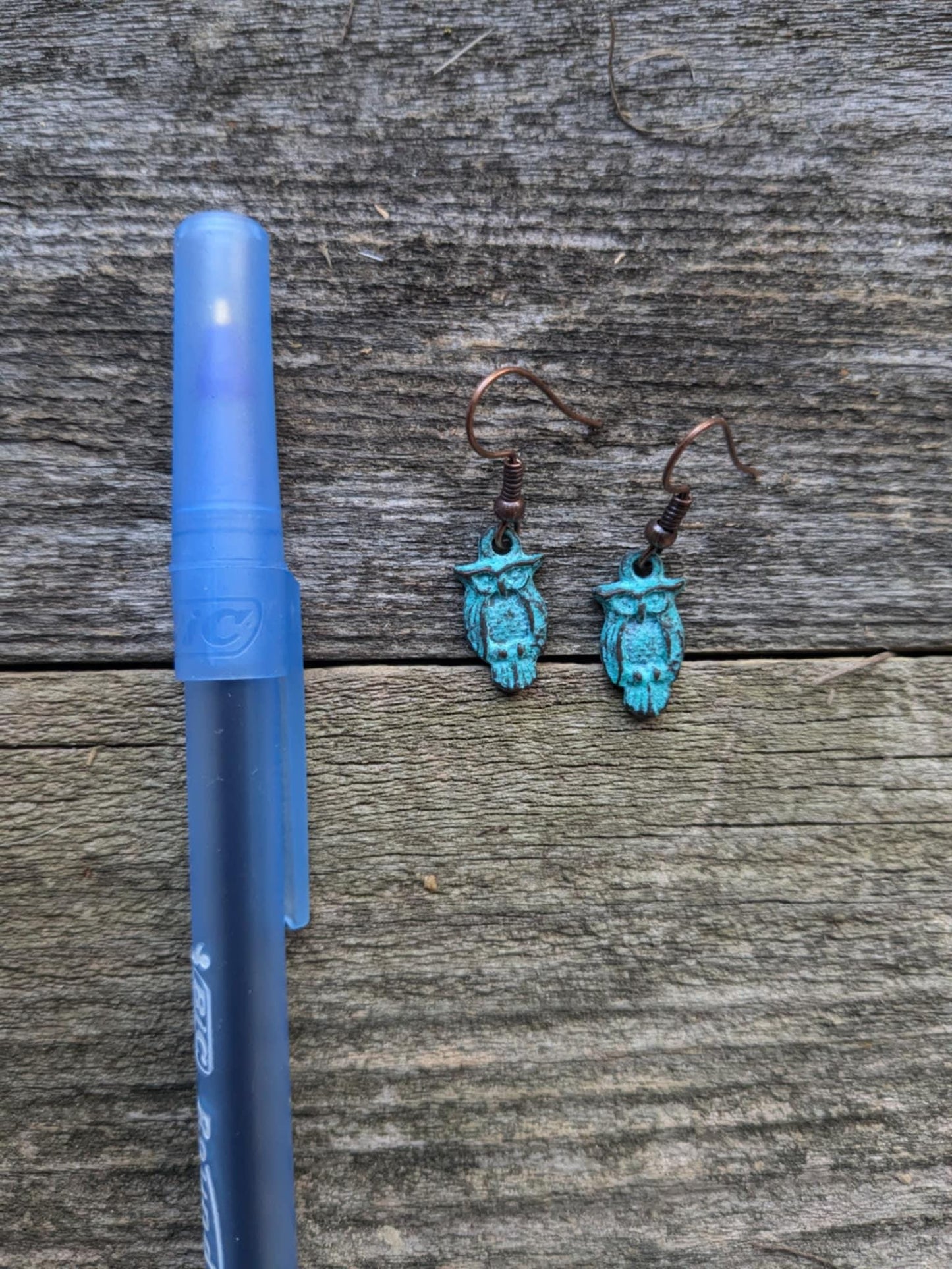Dainty Patina Owl Earrings