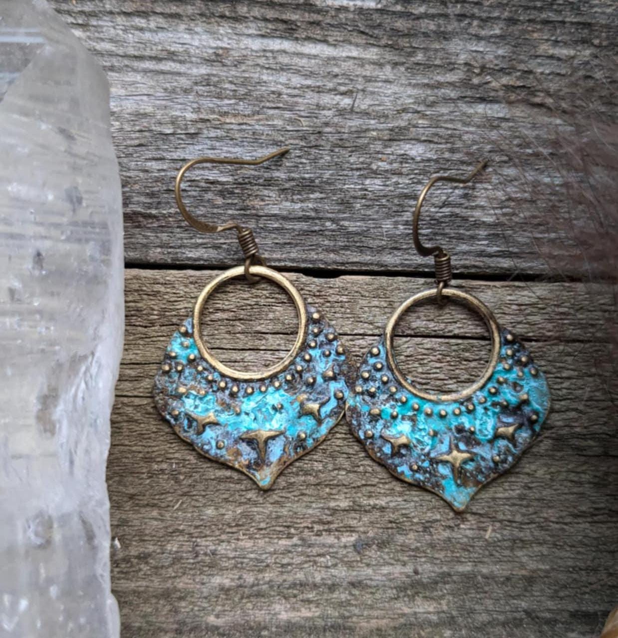 Twinkling Stars Turquoise Patina Dangle Earrings
