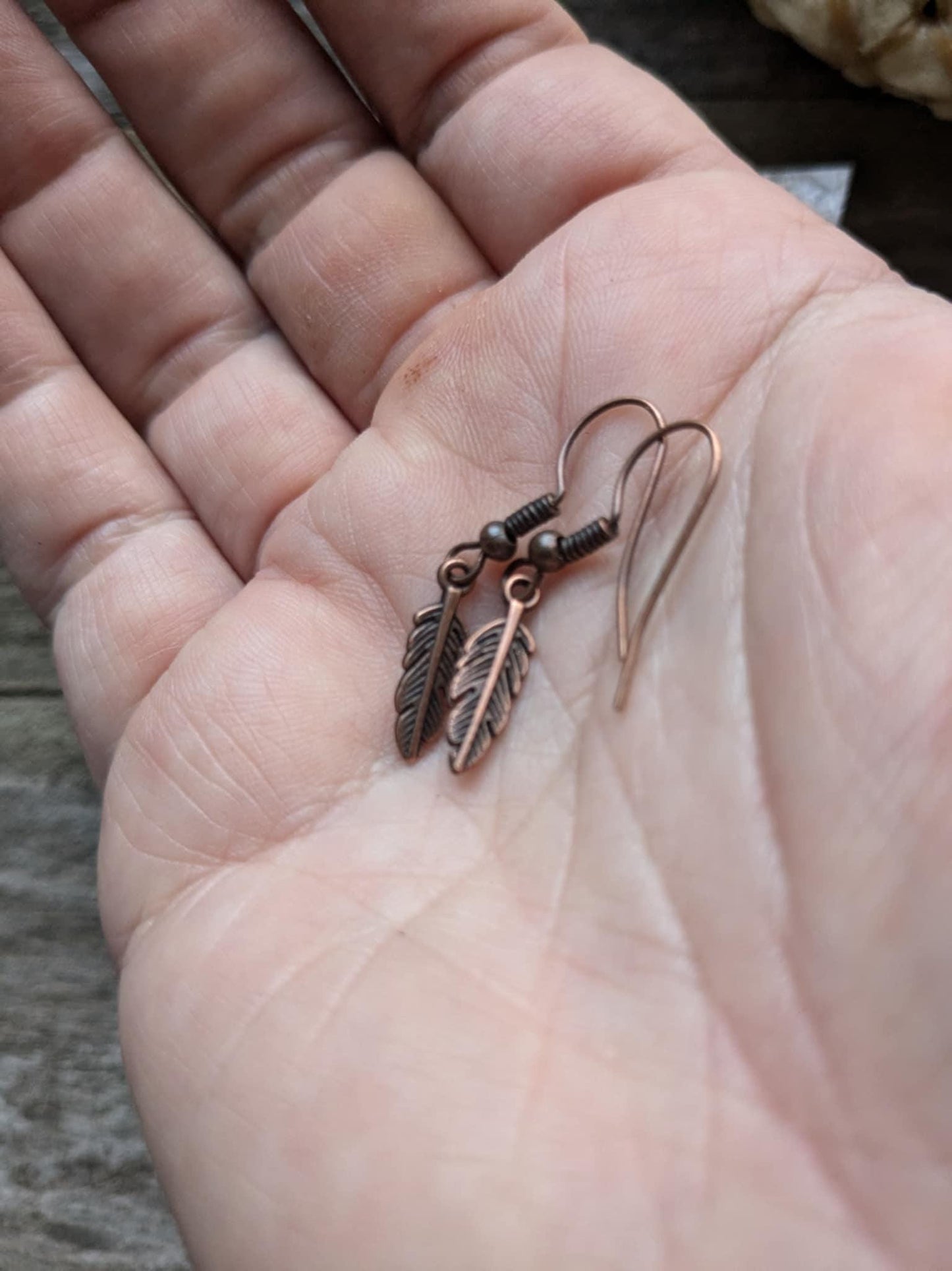 Dainty Copper Feather Earrings