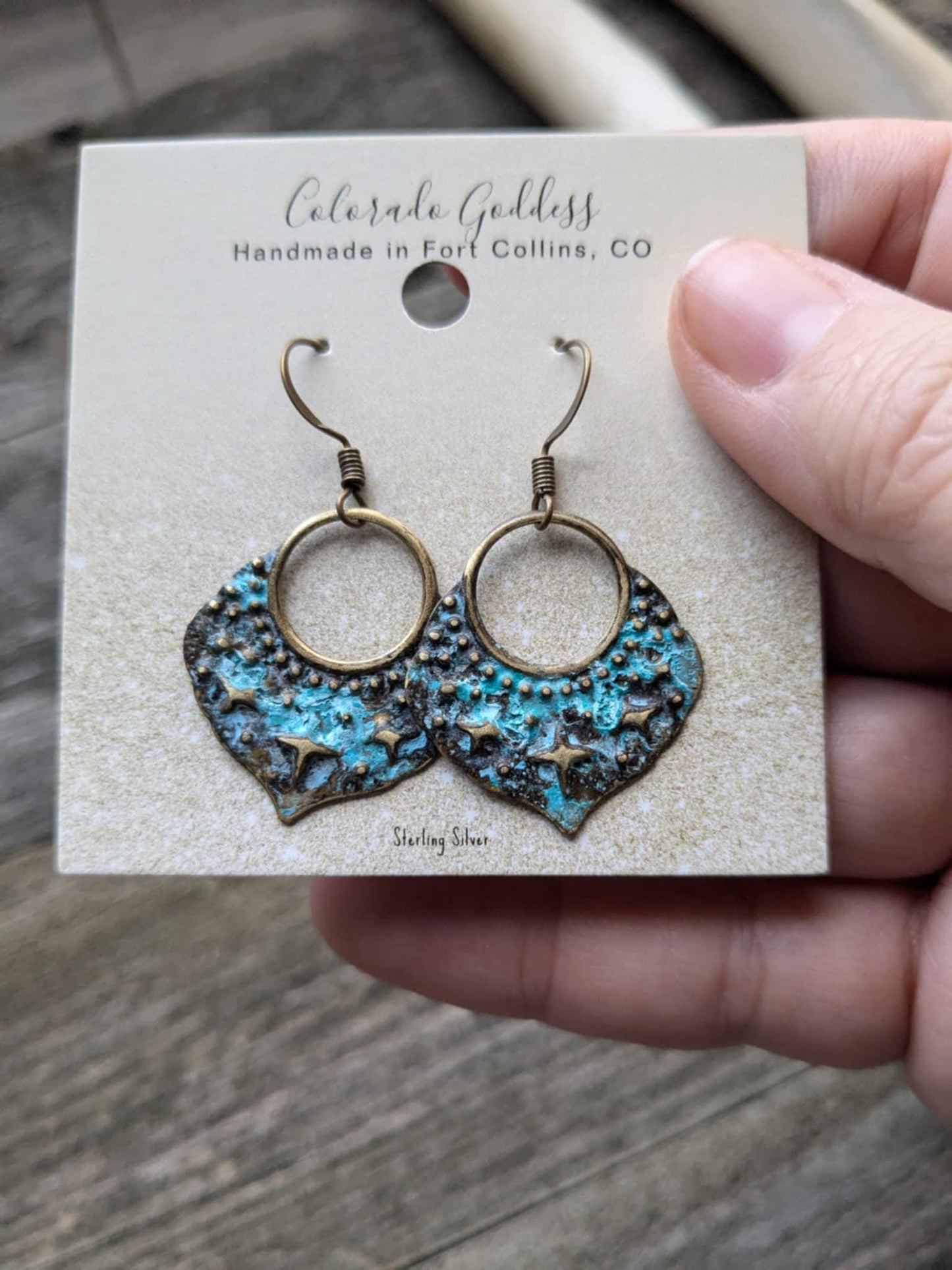 Twinkling Stars Turquoise Patina Dangle Earrings