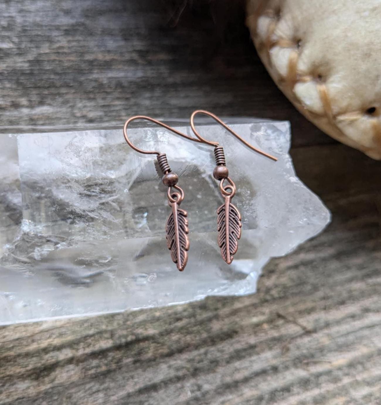 Dainty Copper Feather Earrings