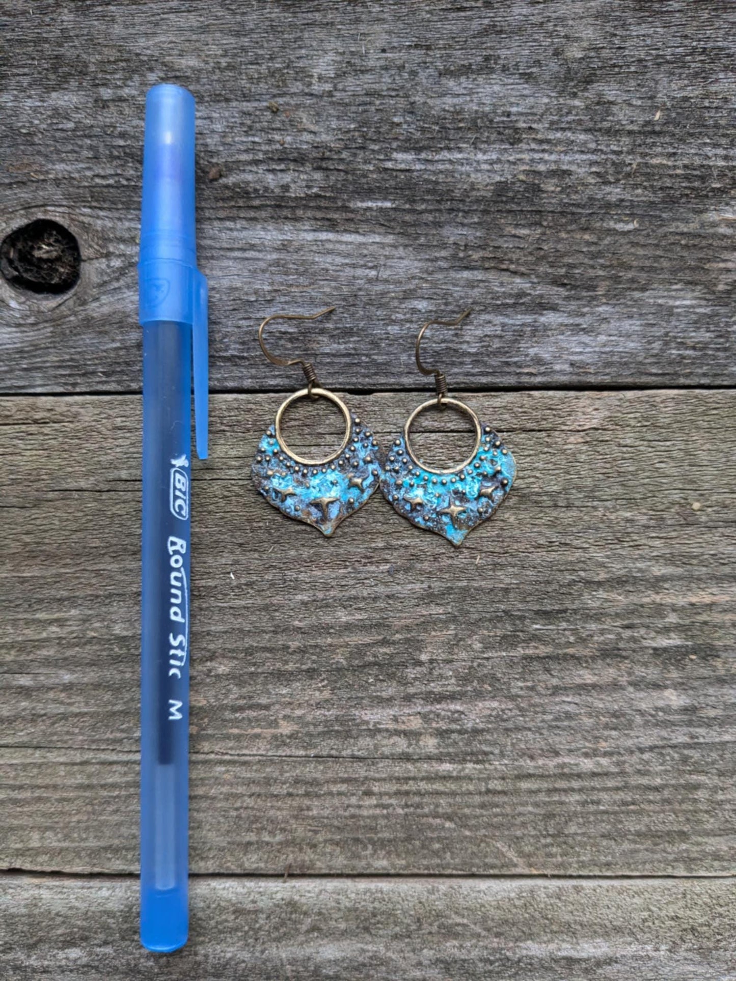 Twinkling Stars Turquoise Patina Dangle Earrings