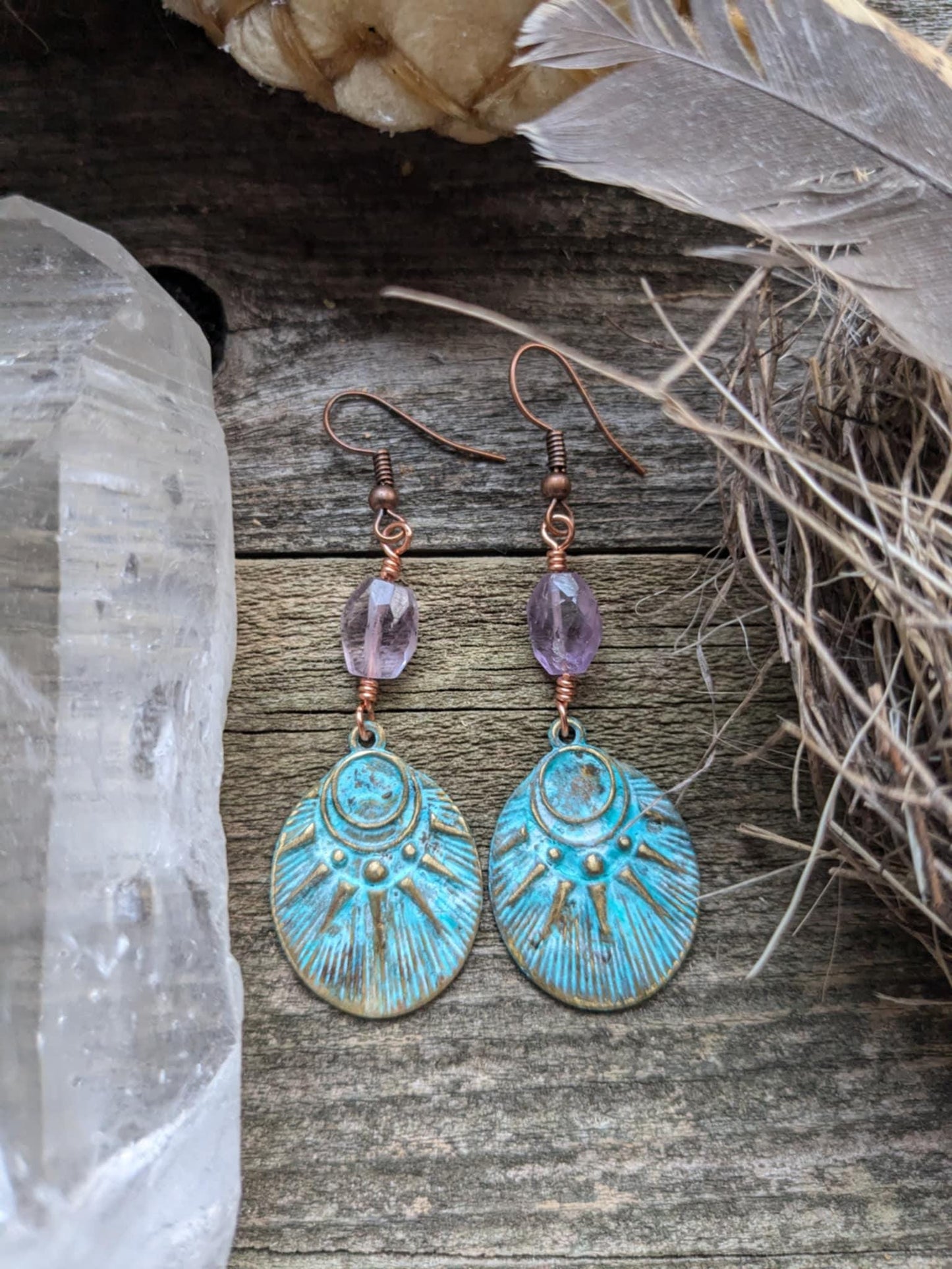 Sun and Moon Patina Dangle Earrings