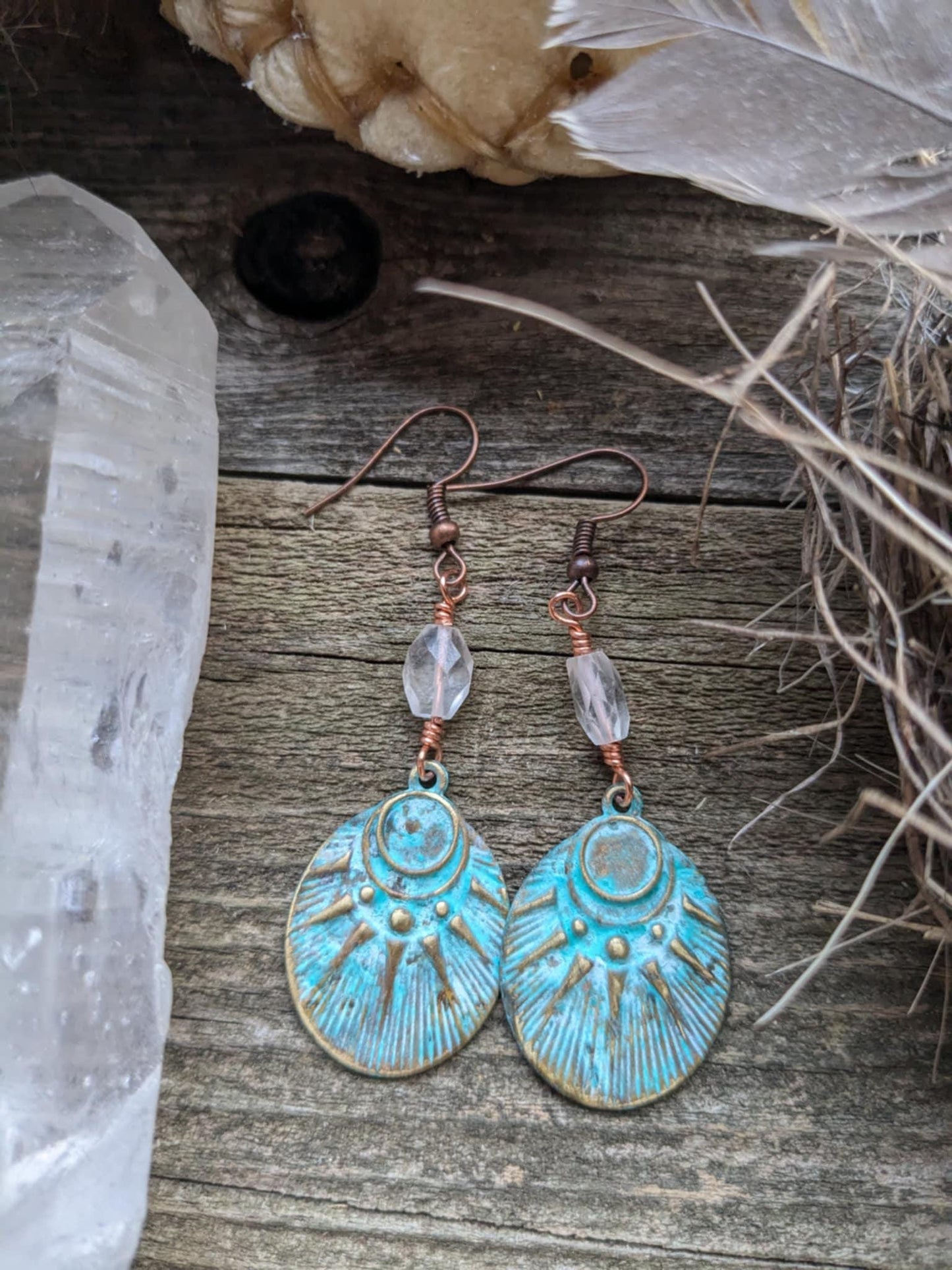 Sun and Moon Patina Dangle Earrings