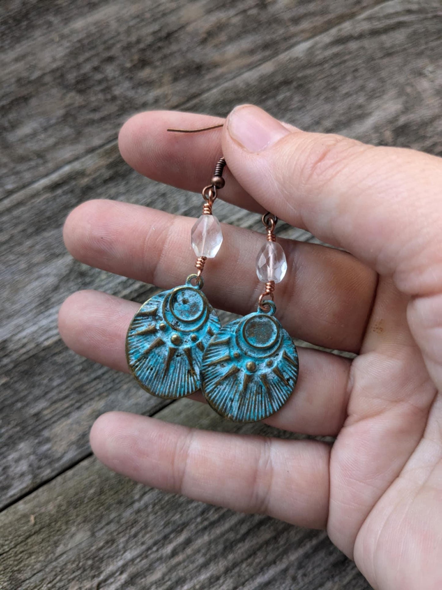 Sun and Moon Patina Dangle Earrings