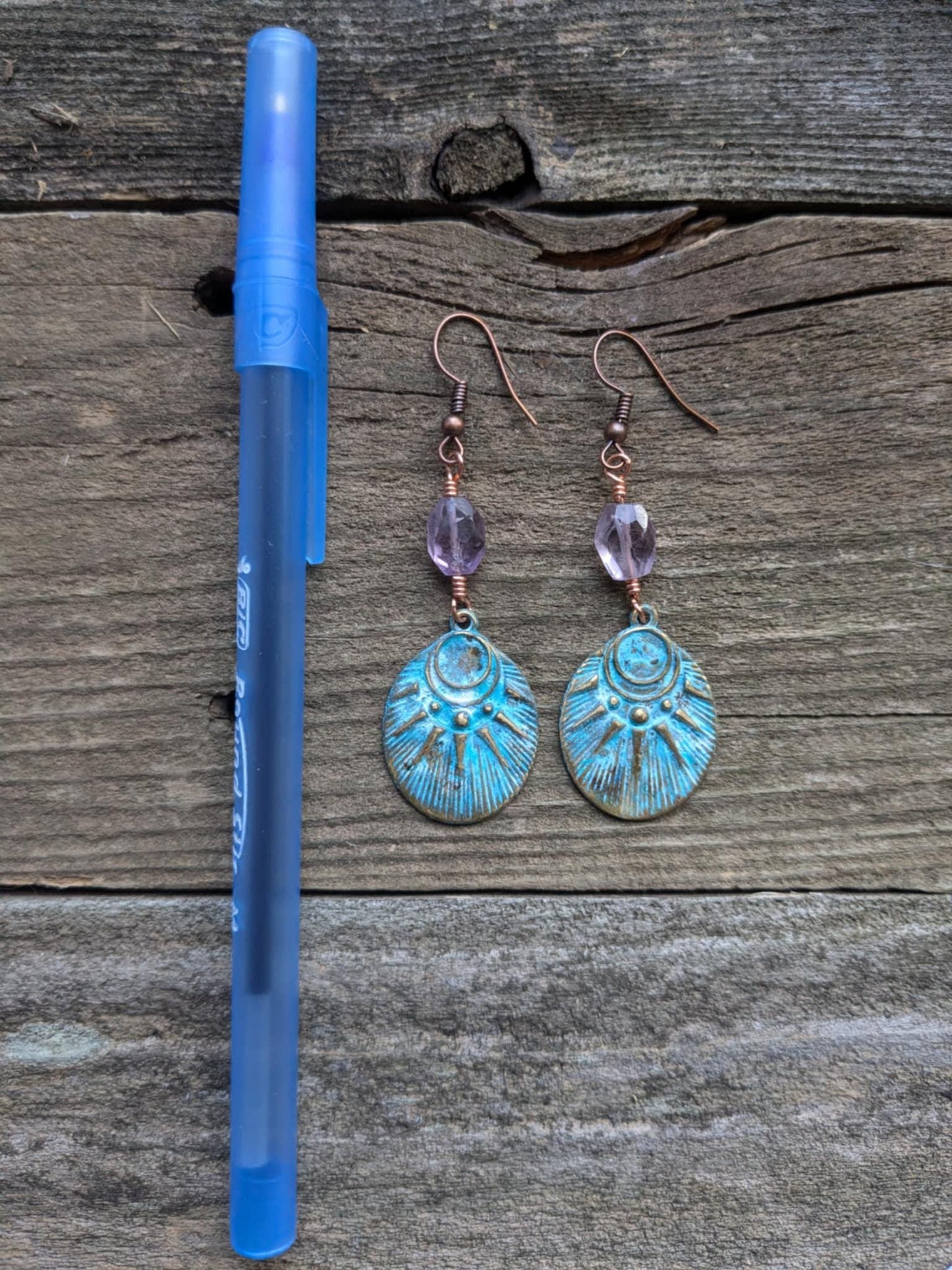 Sun and Moon Patina Dangle Earrings