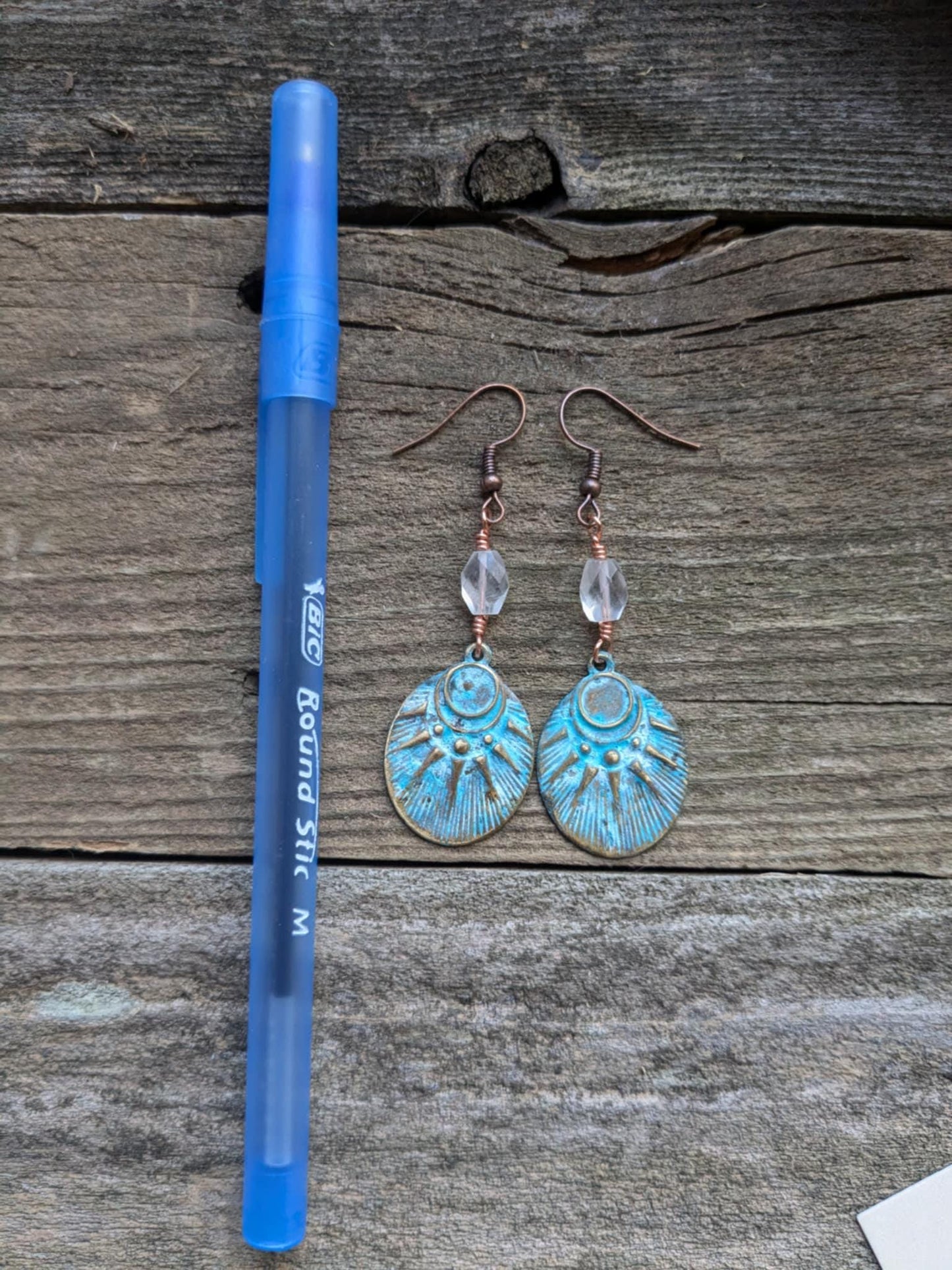 Sun and Moon Patina Dangle Earrings