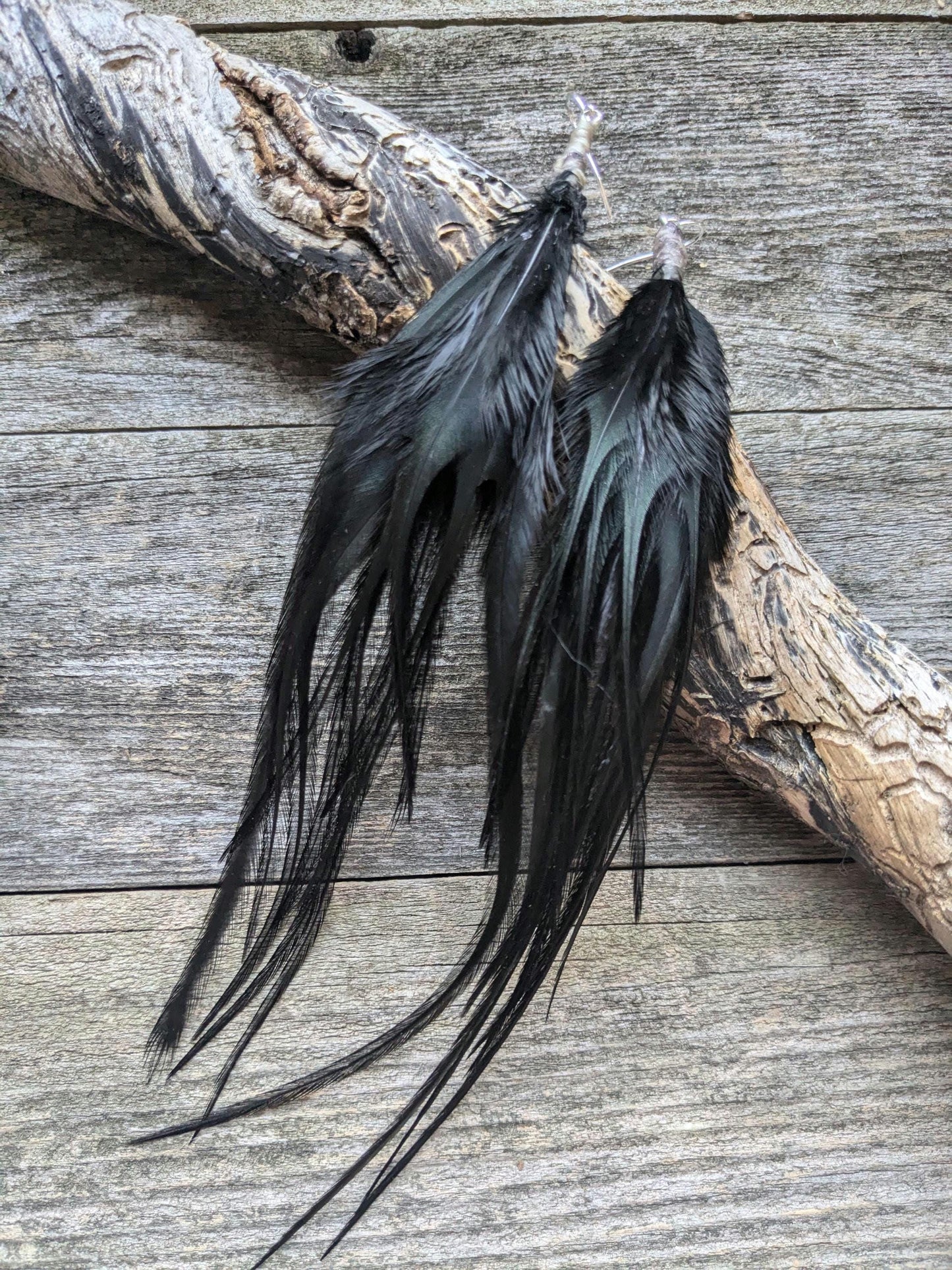 Long Black Feather Earrings