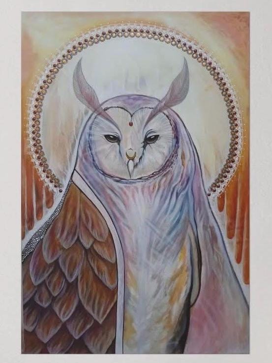 "Loving Compassion" Owl Priestess Original Painting by Brandi Om and Matthew Fredricey