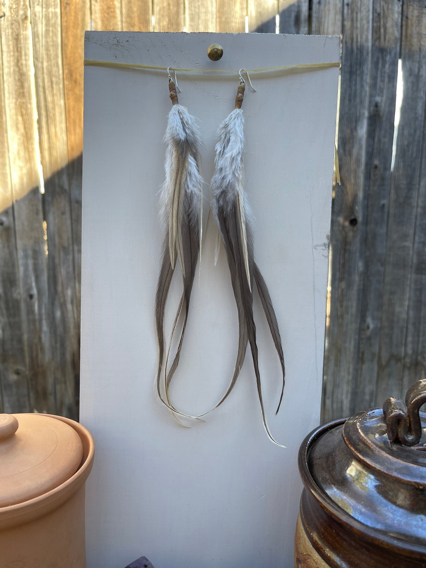 Long Handmade Feather Earrings - Natural Colors