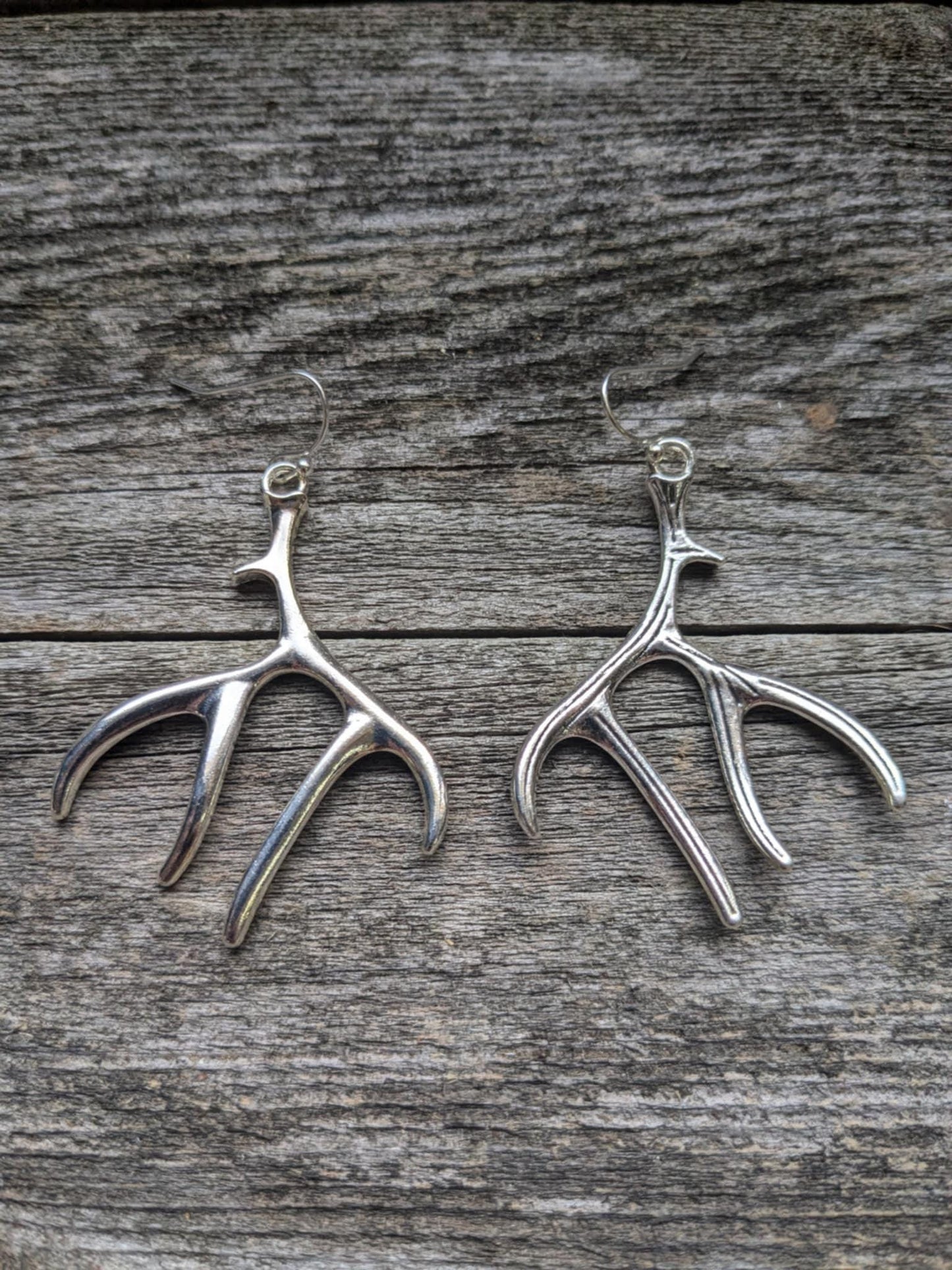 Long Silver Antler Earrings