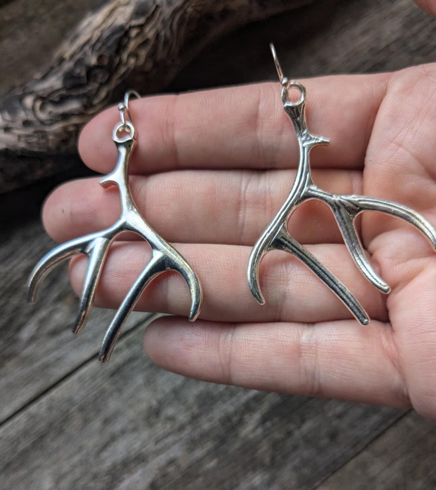 Long Silver Antler Earrings