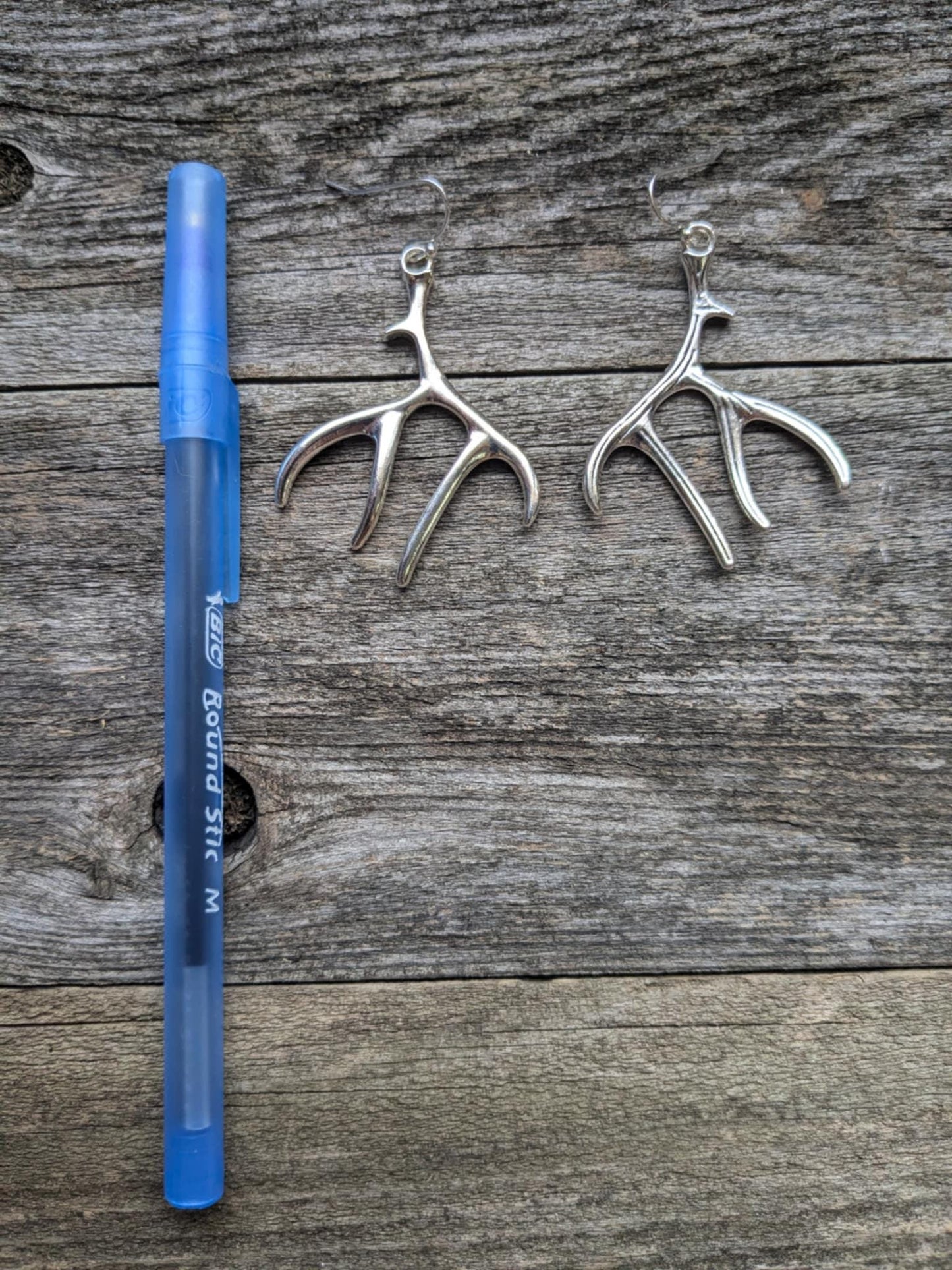 Long Silver Antler Earrings