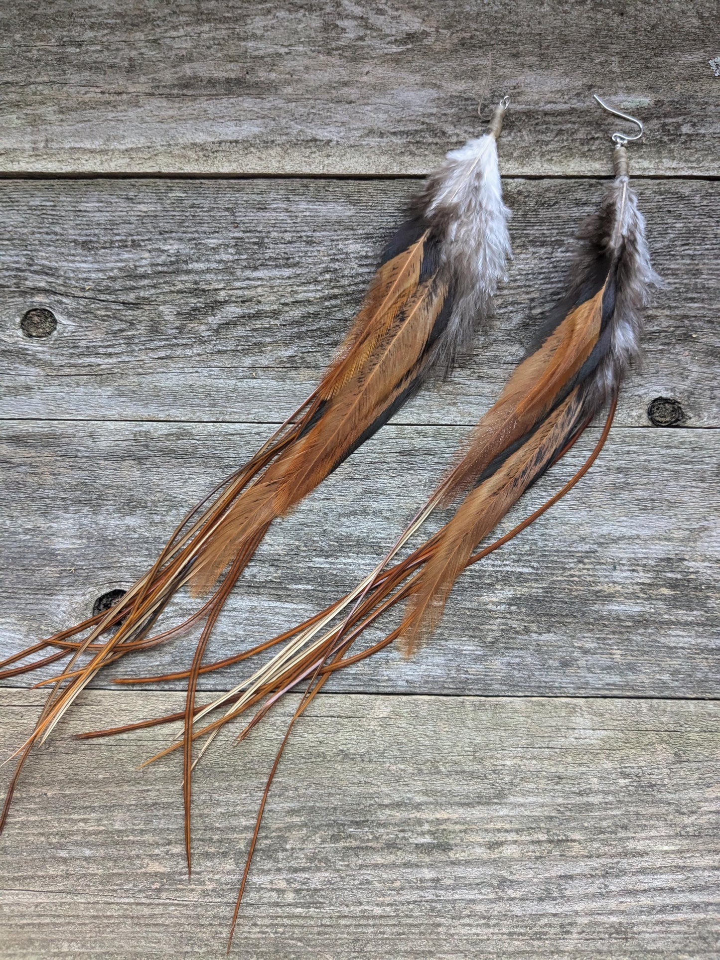 Extra Long Copper Feather Earrings