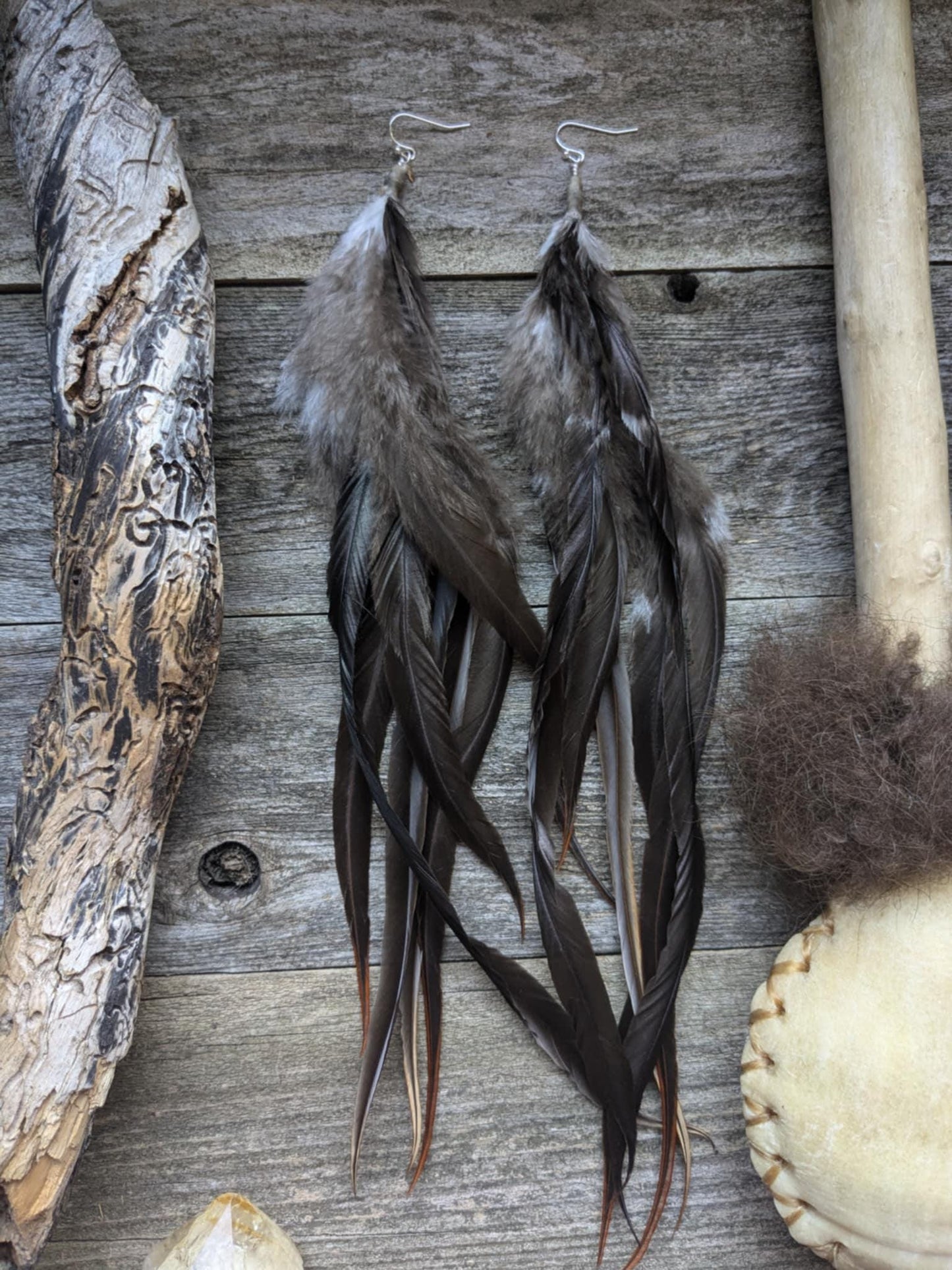 Extra Long Brown Feather Earrings