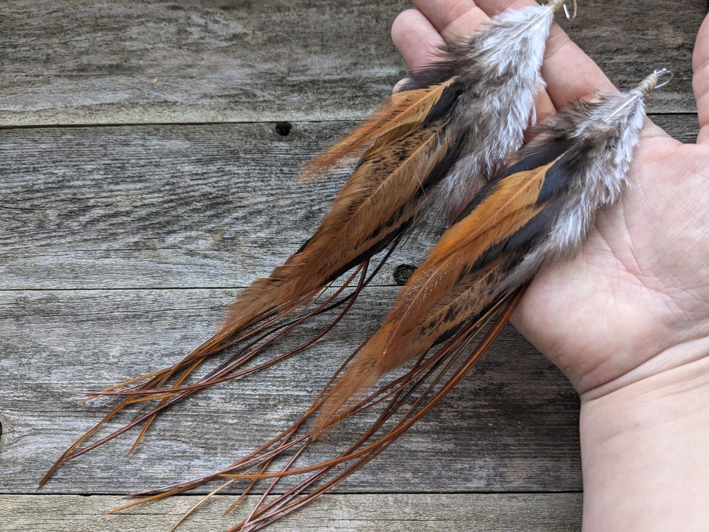 Extra Long Copper Feather Earrings
