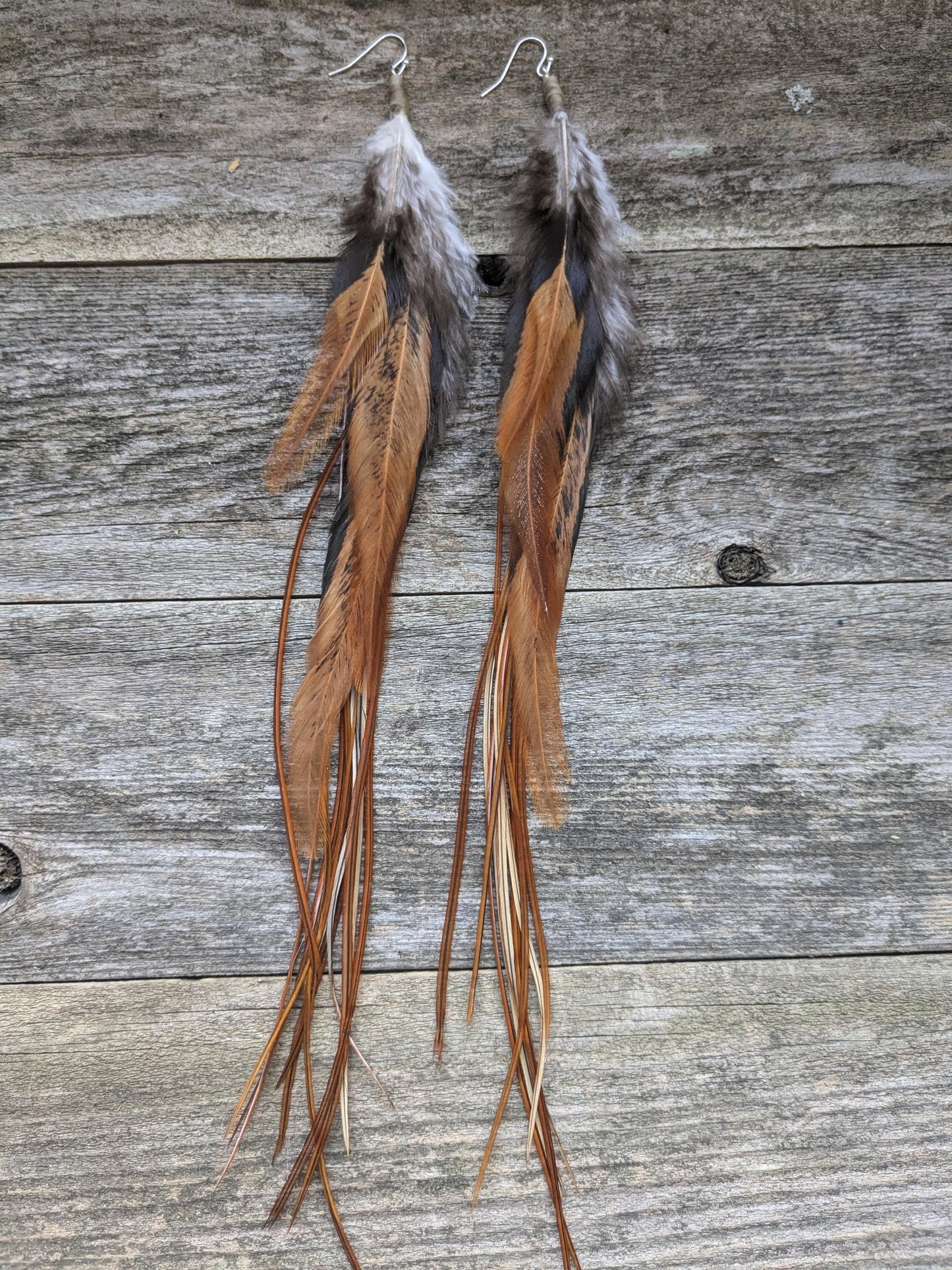 Extra Long Copper Feather Earrings