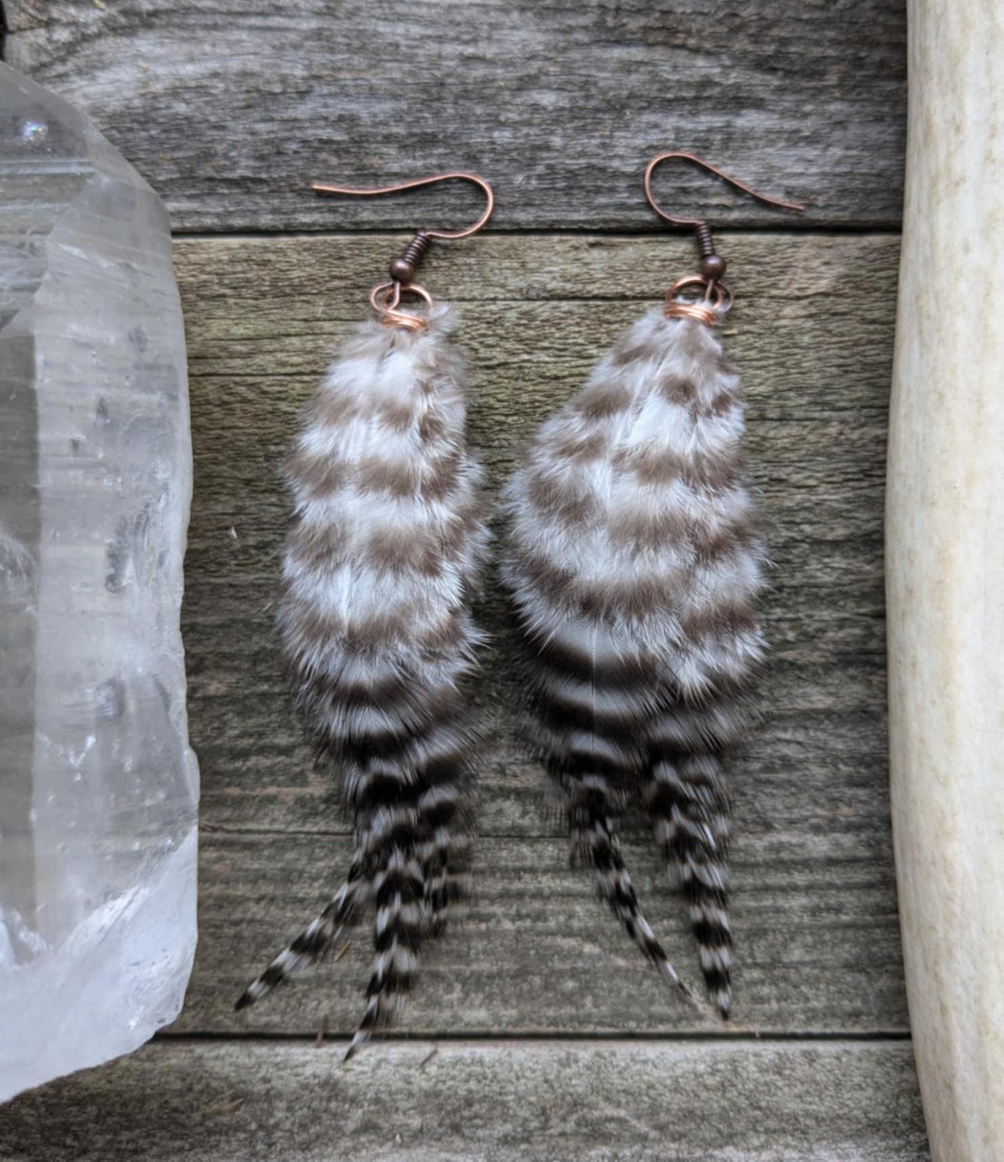 Petite Black and White Stripe Feather Earrings