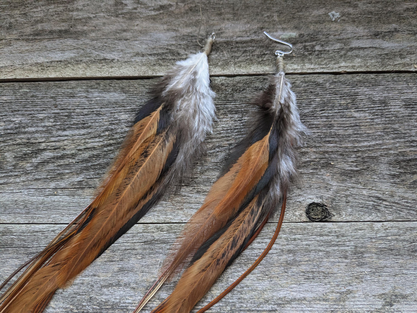 Extra Long Copper Feather Earrings