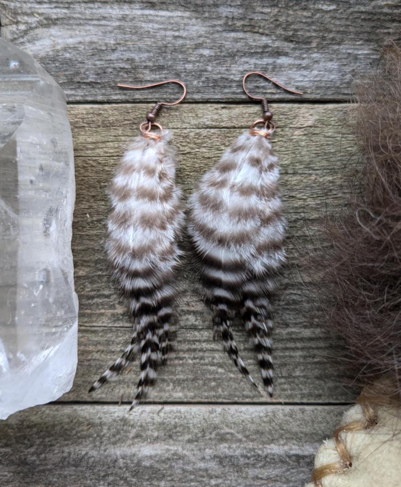 Petite Black and White Stripe Feather Earrings