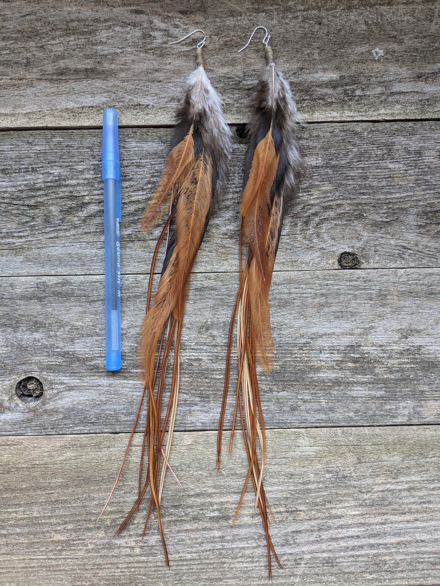Extra Long Copper Feather Earrings