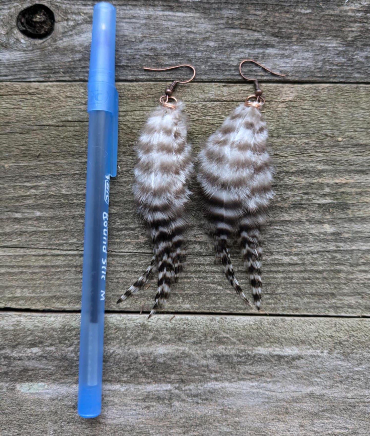 Petite Black and White Stripe Feather Earrings