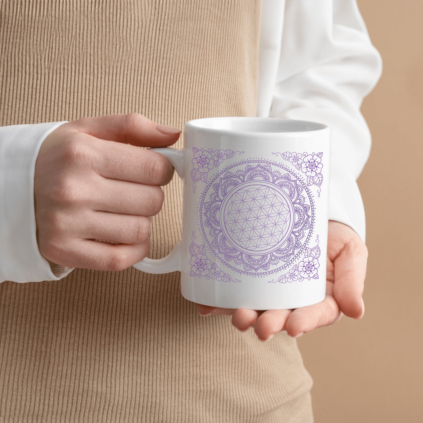 Purple Flower of Life Spiritual Mandala Mug