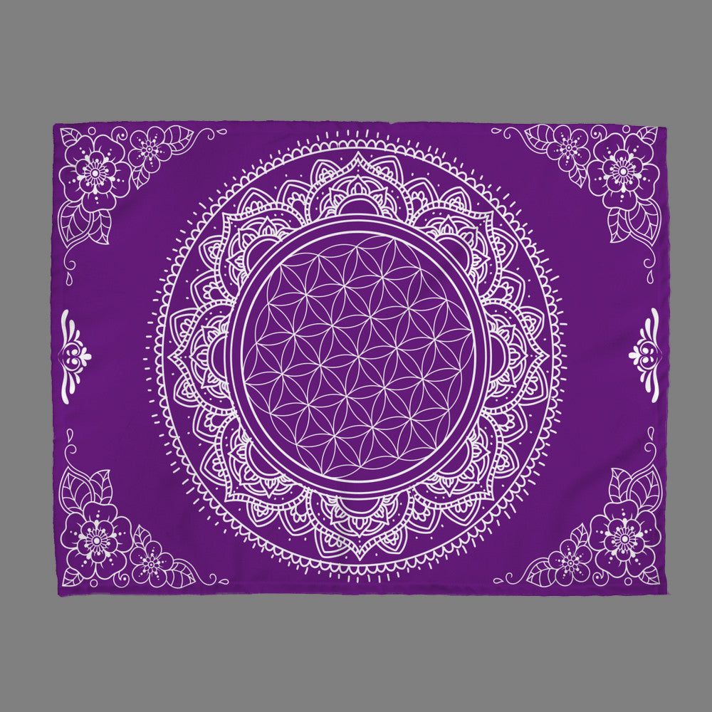 Small Purple Flower of LifeSpiritual Mandala Tapestry 26x36"