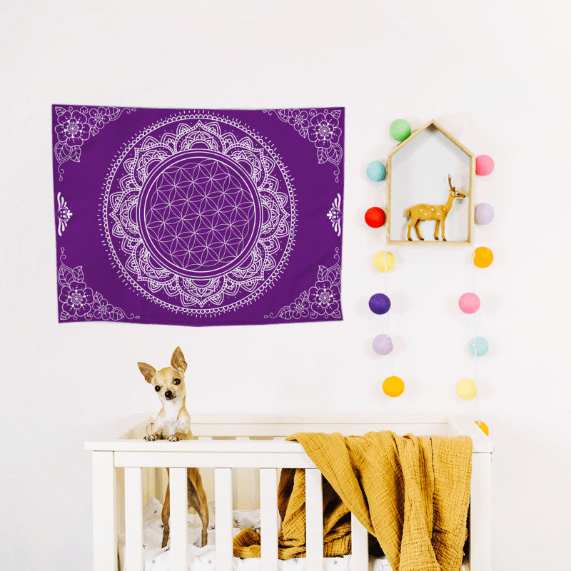 Small Purple Flower of LifeSpiritual Mandala Tapestry 26x36"