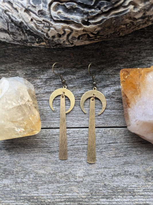 Golden Brass Moonbeam Dangle Earrings