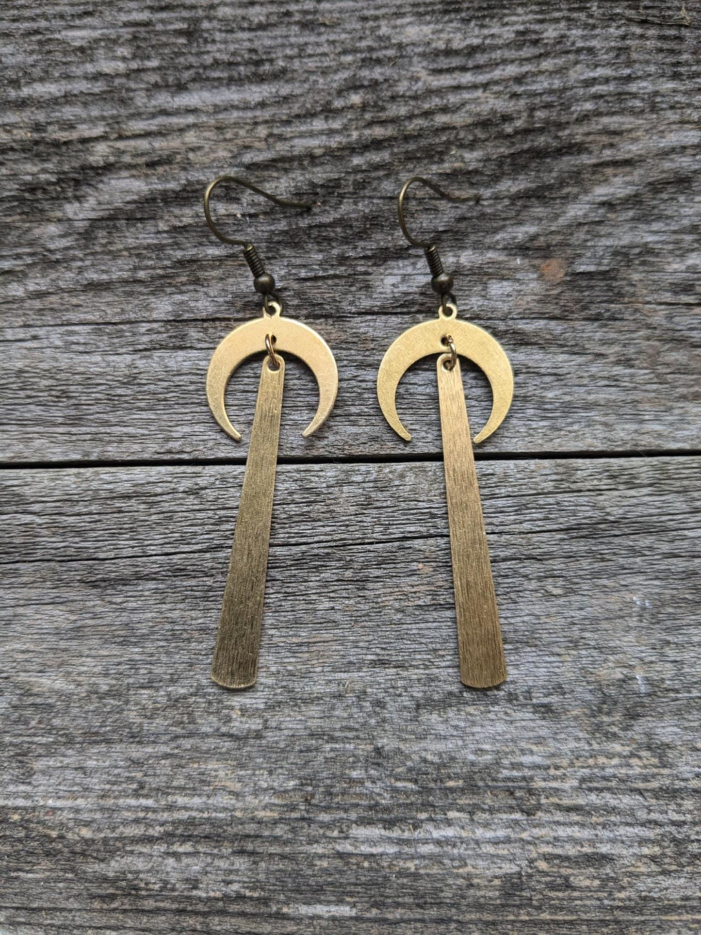 Golden Brass Moonbeam Dangle Earrings
