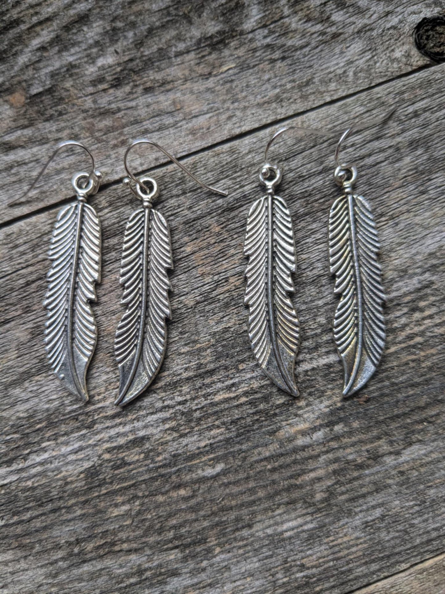 Long Silver Feather Earrings