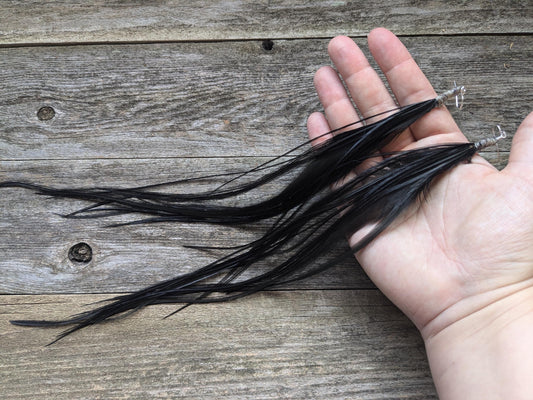 Extra Long Black Feather Earrings