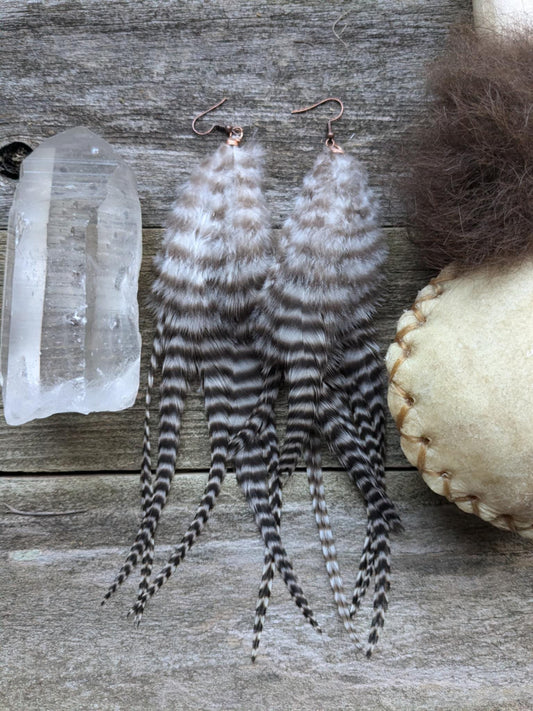 Boho Black &amp; White Feather Earrings