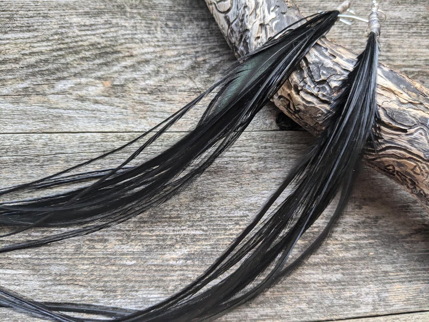 Extra Long Black Feather Earrings